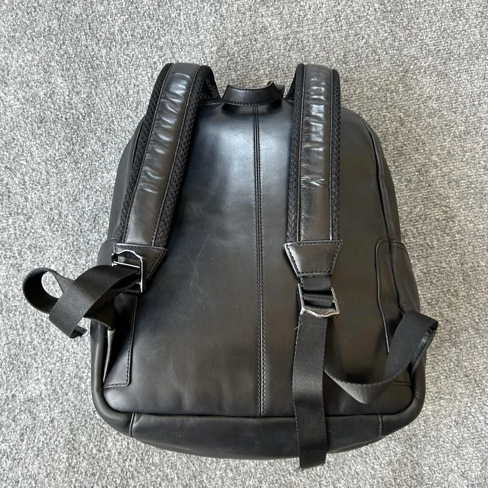 Massimo Dutti Backpack Mens Medium Black Leather Laptop Zip Pocket‎ Bag
